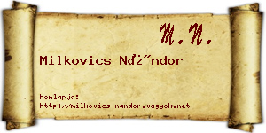 Milkovics Nándor névjegykártya